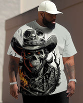 Big and Tall Guy's Street Fashion Hat Skull Print T-Shirt Trousers Set